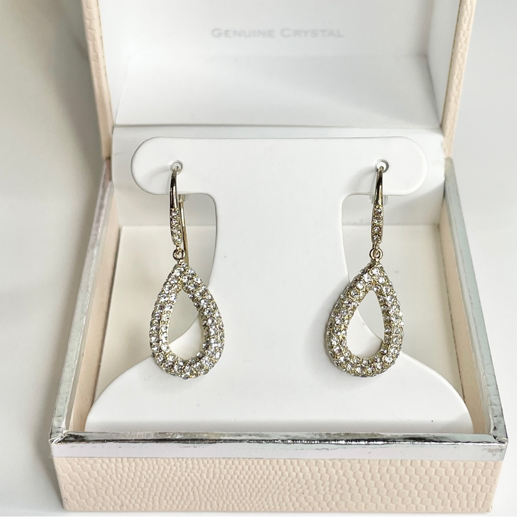 Genuine, Crystal, Stainless Steel Earrings Chrystina Fine Silver Plated